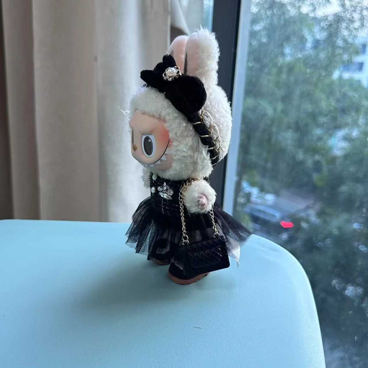 Clothes For Labubu 17cm The Monster Dolls Outfit Accessories Clothing DIY Kids Gift Black Camellia Dress Shoes HighQuality C250919