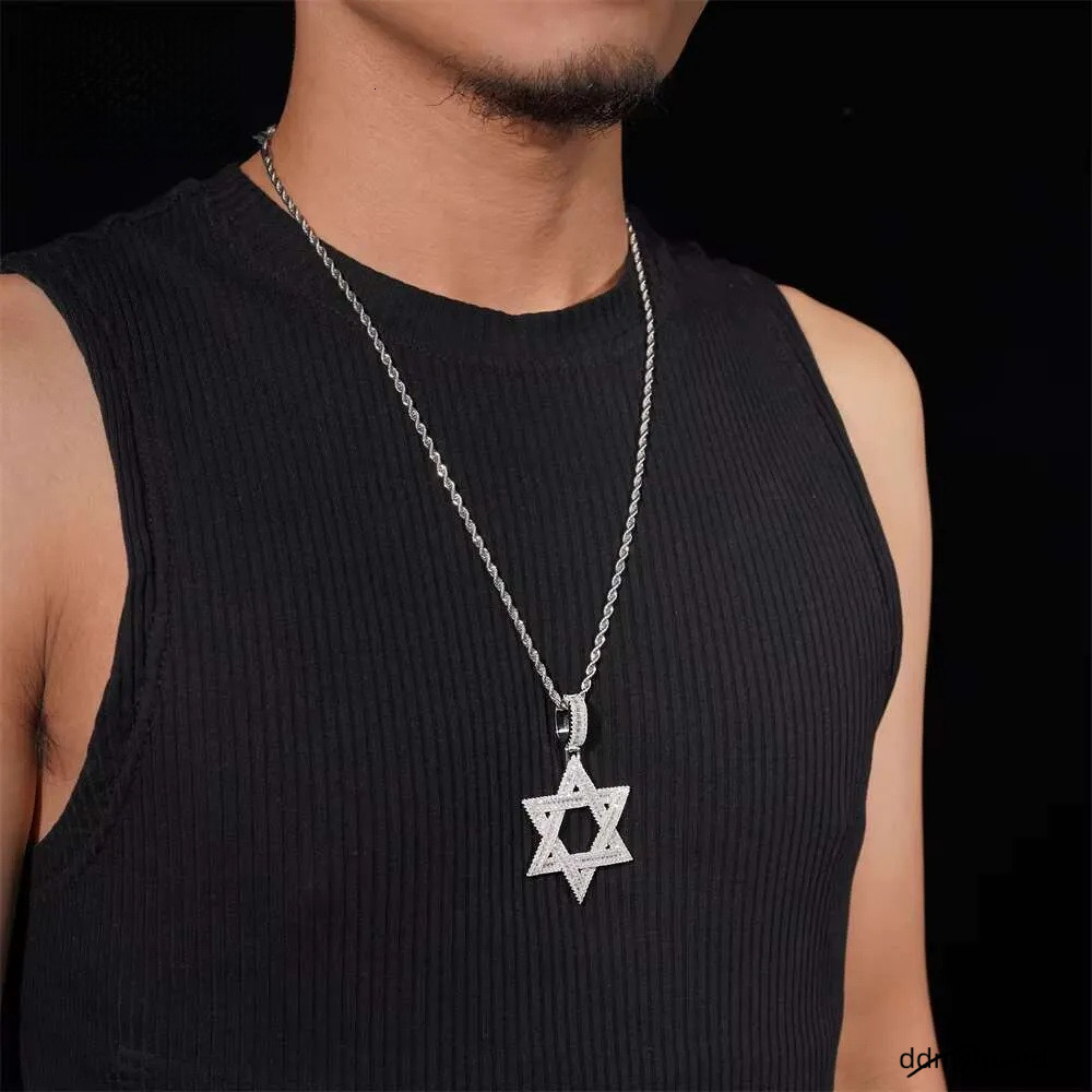 Pass Tester Sier Hexagram Charms Gold Plated VVS Moissanite Dia Pendant ddmyfriend