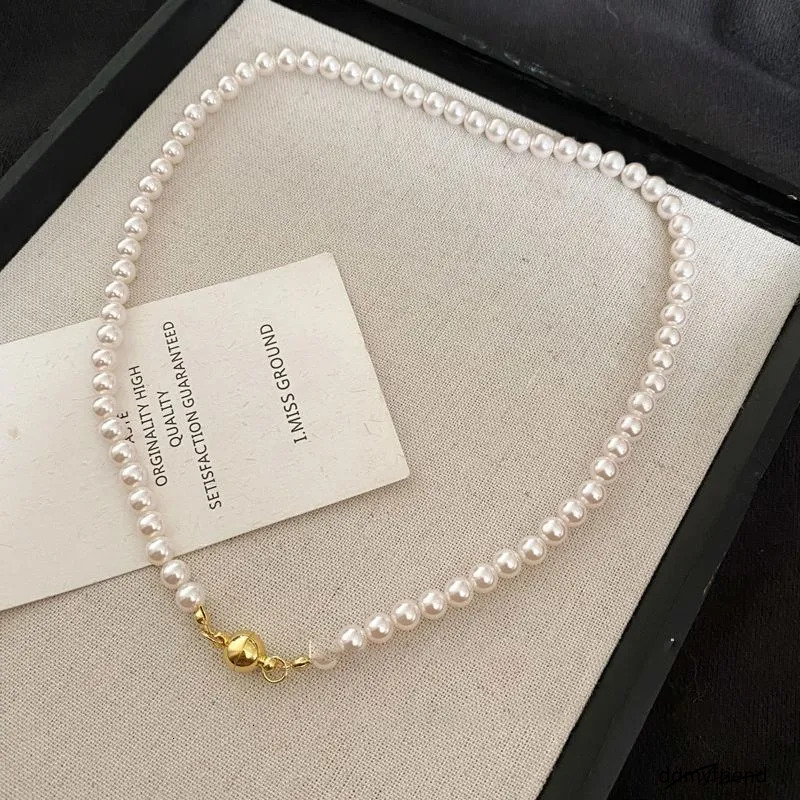 Australian White Magnetic Clasp Perfect Round Pearl Necklace 2024 New Style Layered Collarbone Chain Light Elegant Jewelry ddmyfriend ddmyfriend