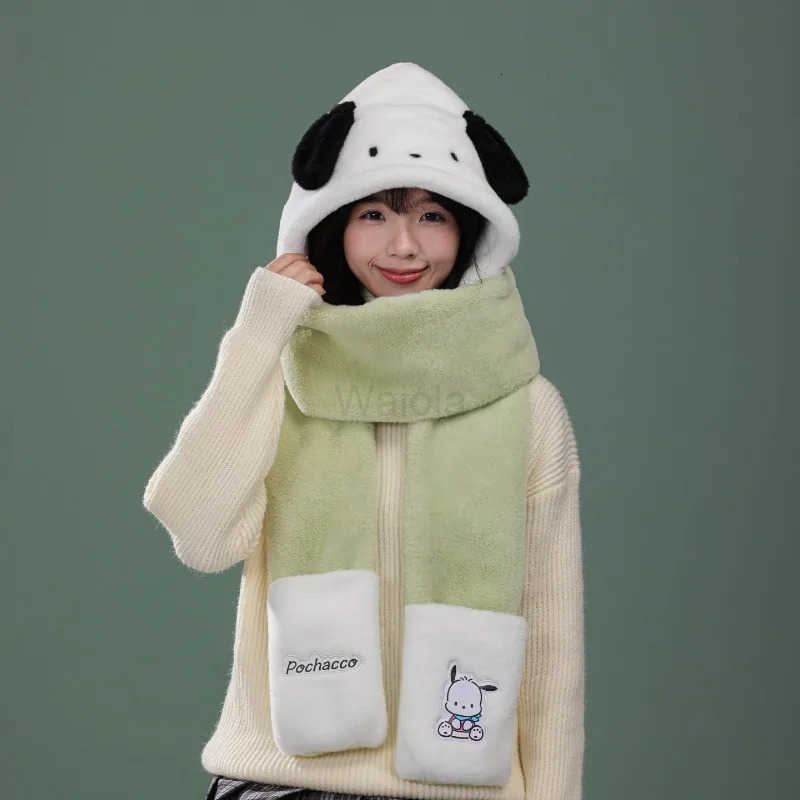 Sanrio Sanrioed Cute Kuromi My Melody Winter Womens Warm Threepiece Scarf Hat Gloves Cute Cartoon Hooded Childrens Birthday Gift L250919