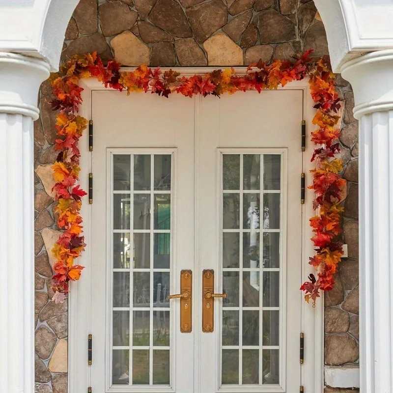 Autumn Maple Leaf Garland Artificial Fall Vines with Vibrant Red Orange Yellow Leaves for Thanksgiving home accessories C250919