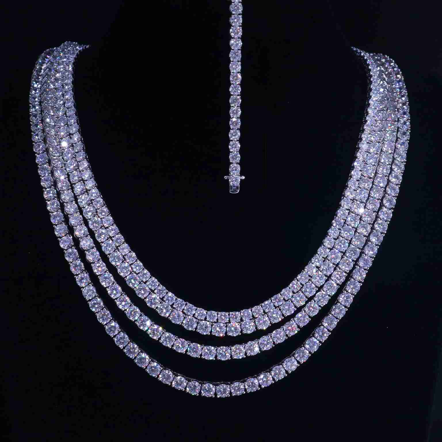 3mm VVS Ice Out Moissanite Tennis Chain Round Brilliant Cut 925 Silver Moissanite Tennis Necklace