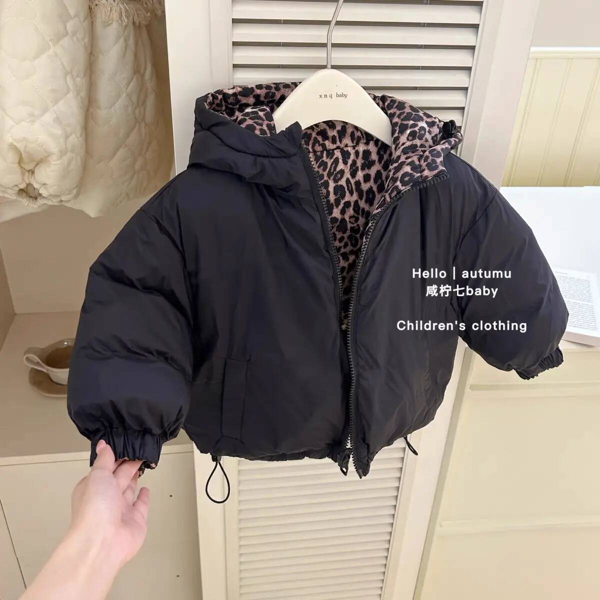 New Children's Leopard Print Padded Winter Hooded Thick Cotton Jacket For Boys and Girls Worn On Both Sides ddmyshoesvip