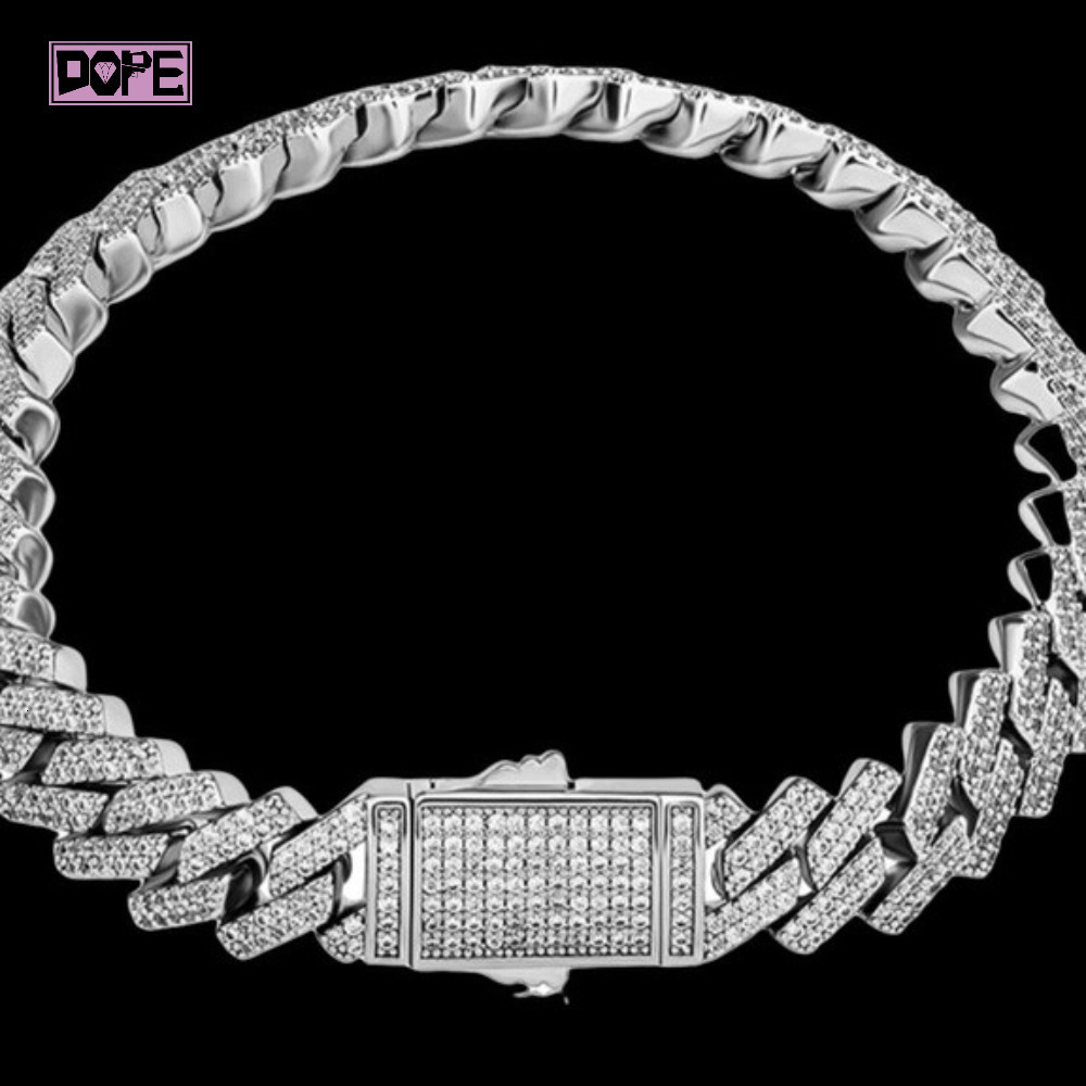 10mm Customized Trend Iced Out Moissanite Bracelet Men 925 Sterling Silver Hiphop Moissanite Cuban Bracelet