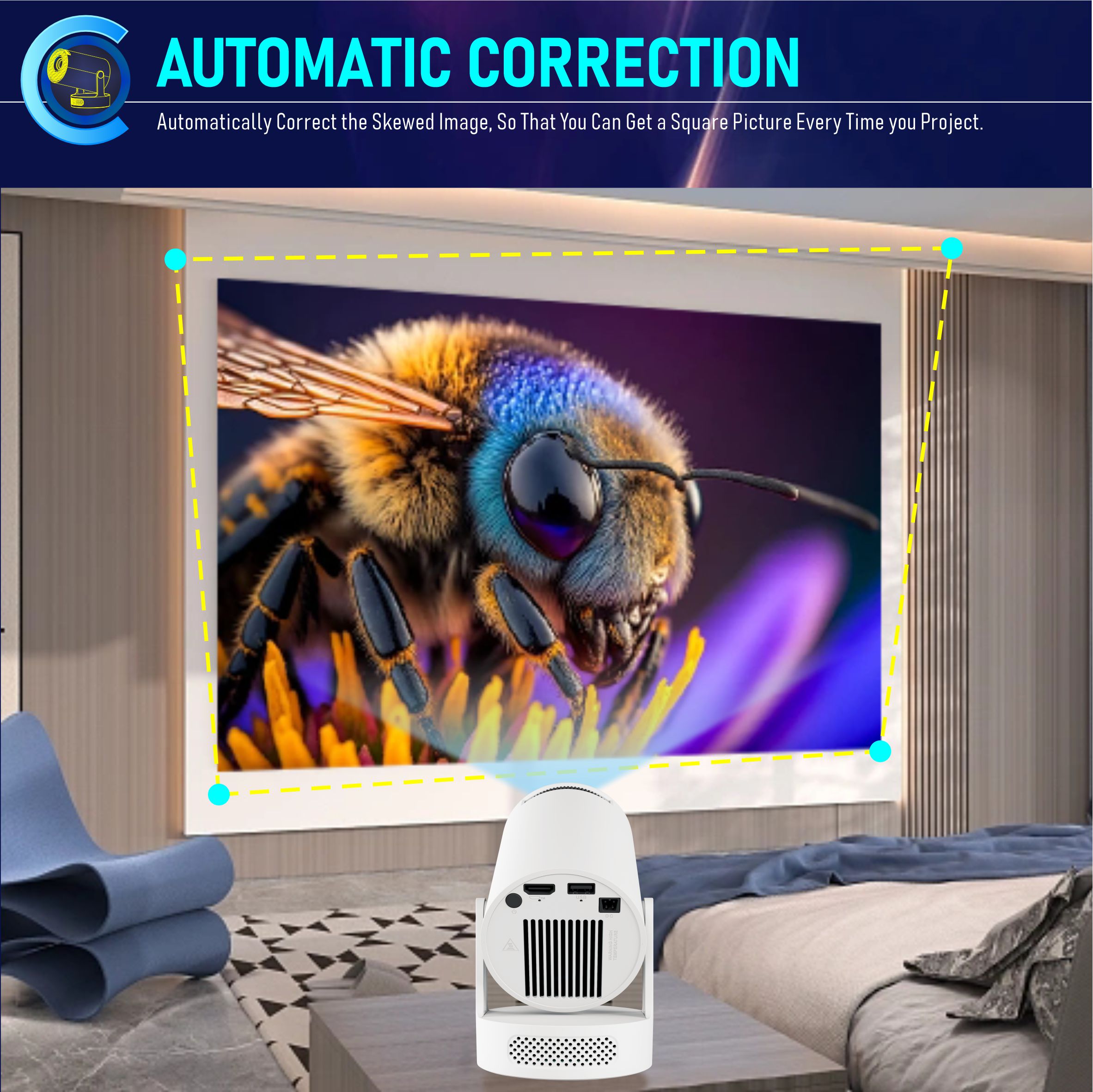2025 Portable Projector BT 5.0 Android 11.0 With 2.4/5G 200 ANSI WiFi6, 180° Flip PK Android TV BOX 1280*720P 8GB Round Design Movie Projector 40"