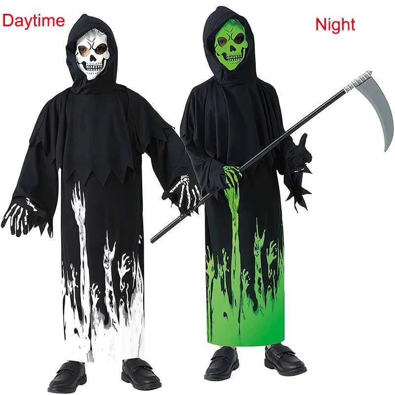 Childrens Halloween Cosplay Scythe Monster Grim Reaper Luminous Darkbringer Ghost Costume Disguised Child Devil Clothing Set L250918