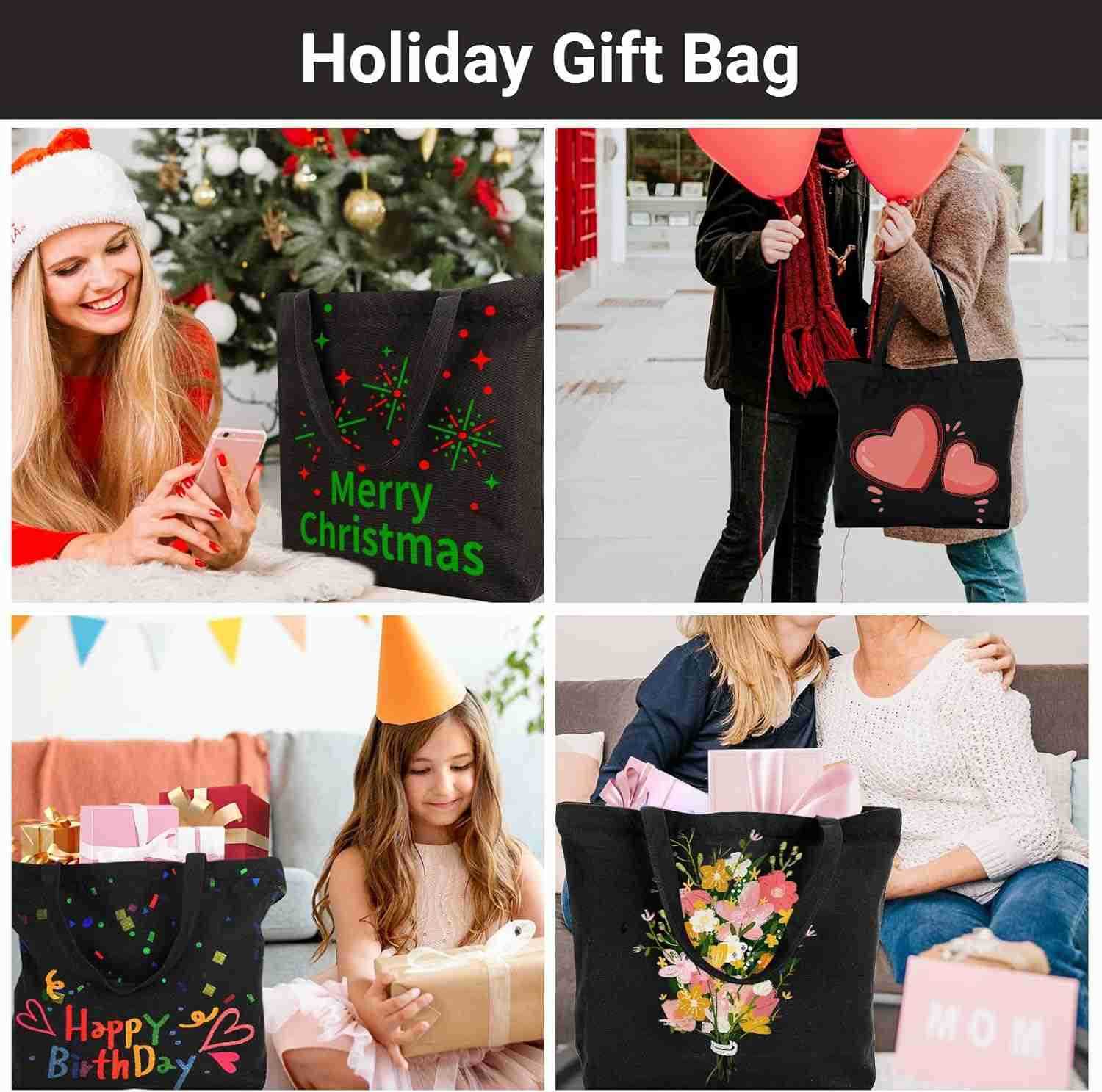 Segarty Blank Canvas Tote Bags 3 Pack 165 x 134 Inches 12Oz Natural Reusable Grocery Shopping Bags Bulk Plain Bag to Decorate Crafts DIY Large Black C