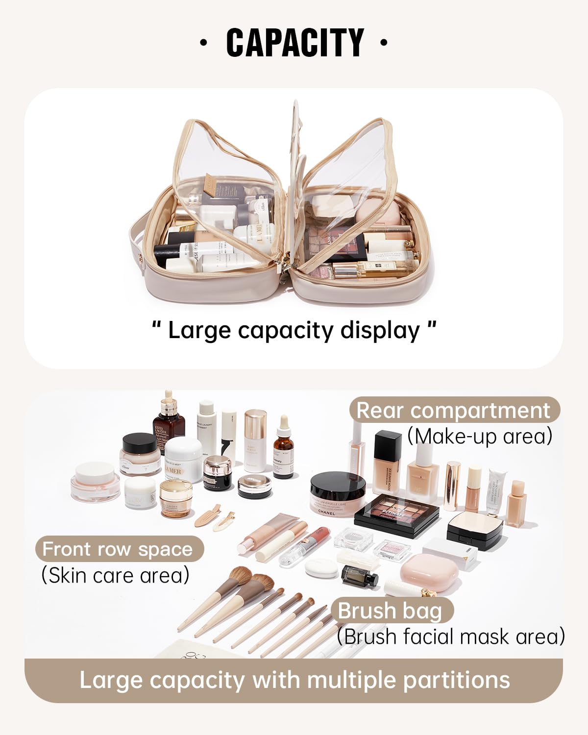 Portable Travel Cosmetic Bag Large Capacity Women's Makeup Bag Waterproof Portable Storage Pouch Flat-Laying Toiletry Bag Printed Design Cosmetic