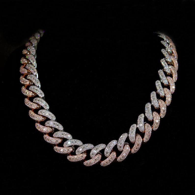 20mm Hiphop Miami Cuban Link Chain Two Tones 925 Silver Vvs Iced Out Moissanite Cuban Chain
