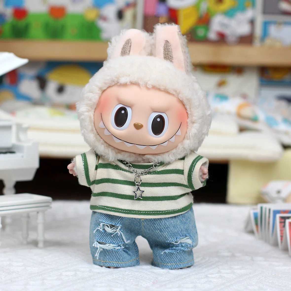 New 17cm Labubu Dolls Clothes I II Idol The Monster Outfit Accessories Sitting Party Gifts Cool Boy Tshirt Jeans Fashionable C250919