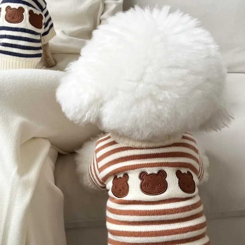 Striped Sweater for Dogs Cute Bear Dog Clothes Autumn Winter Pet Warm Clothing Knitted Coat Chihuahua Dachshund Puppy Pullover S25911