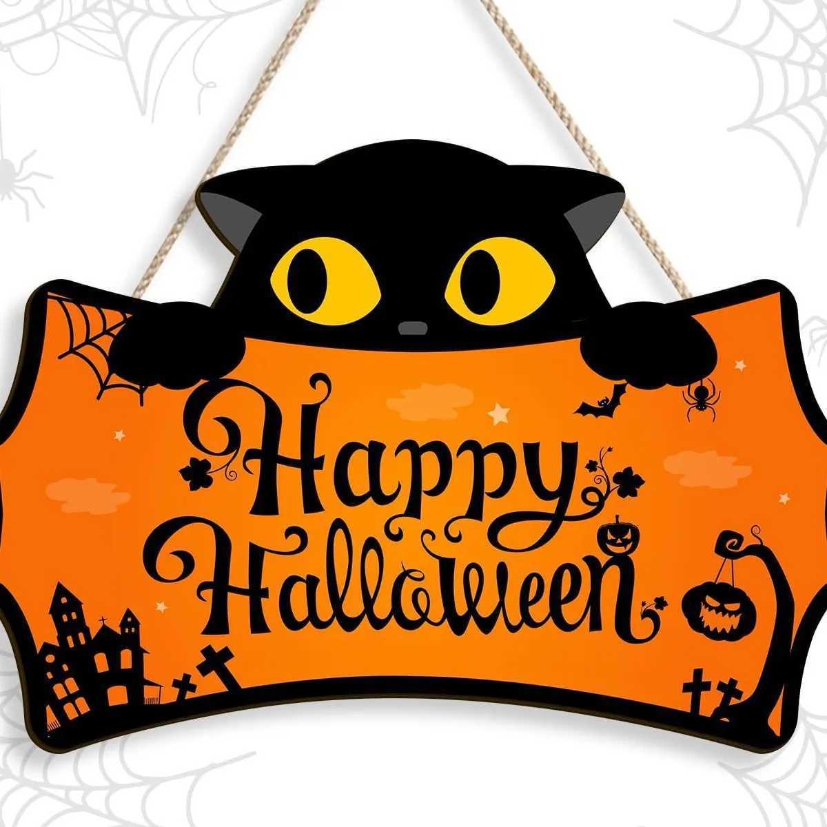 1pcs New Front Door Halloween Welcome Sign Pumpkin Skeleton Wreath Wooden Halloween Party Decoration C250919
