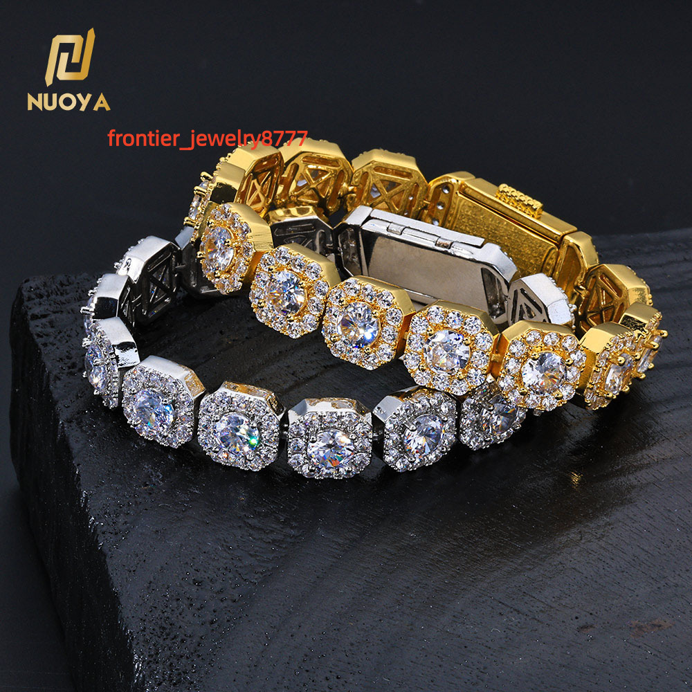 NUOYA Iced Out Moissanite Bracelet Gold Plated 1012mm Clustered Tennis Chain Women Hip Hop Bling Jewelry