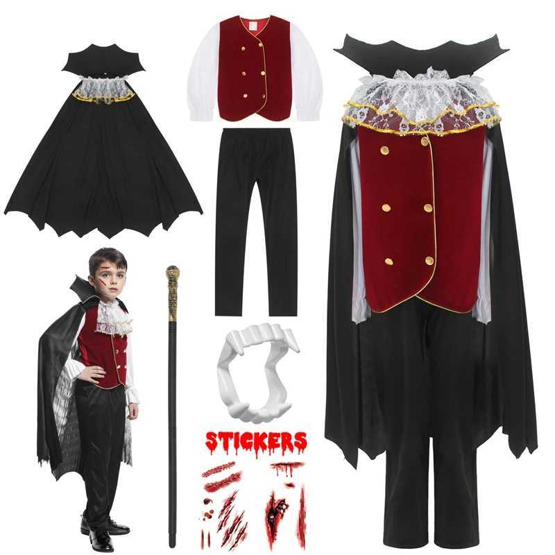 Boys Halloween Vampire Cosplay Costume Kids Carnival Party Dress up Outfit Role Play Costumes with False Teeth Walking Cane L250918