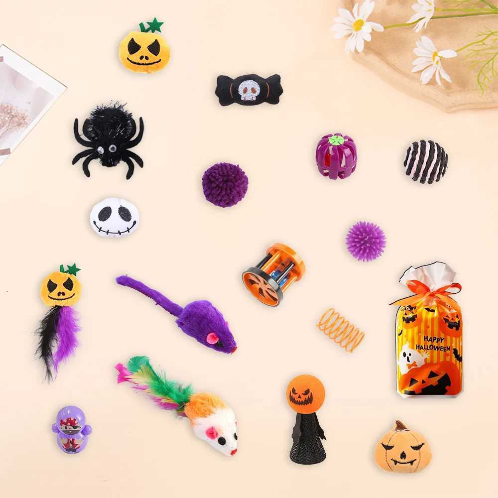 Funny Halloween Toys Set for Cats To Relieve Boredom Chew Cat Toys Interactive Bats Spiders Pumpkin Shaped Toy Pet Products X250918