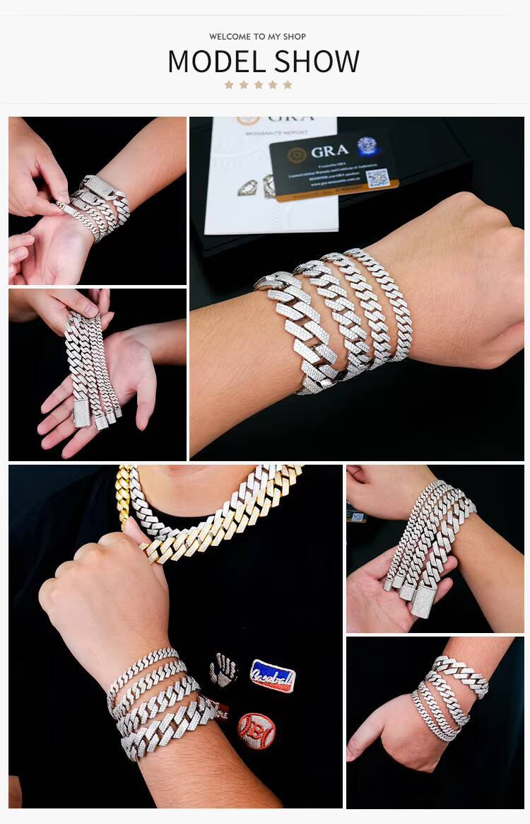 8mm Iced Out Hip Hop Diamond Bracelet VVS Moissanite Cuban Link Chain for Party Gifts for Man