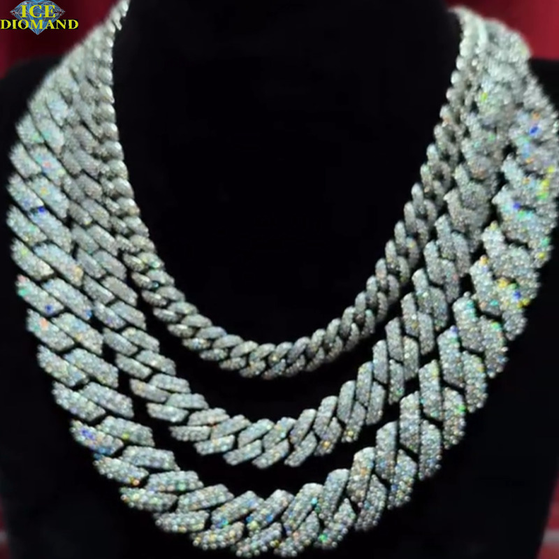 Luxury 925 Sterling Silver Mens Fashion Chains 18mm 20mm 24mm Moon Shape Moissanite Cuban Link Iced Hip Hop Style Necklace