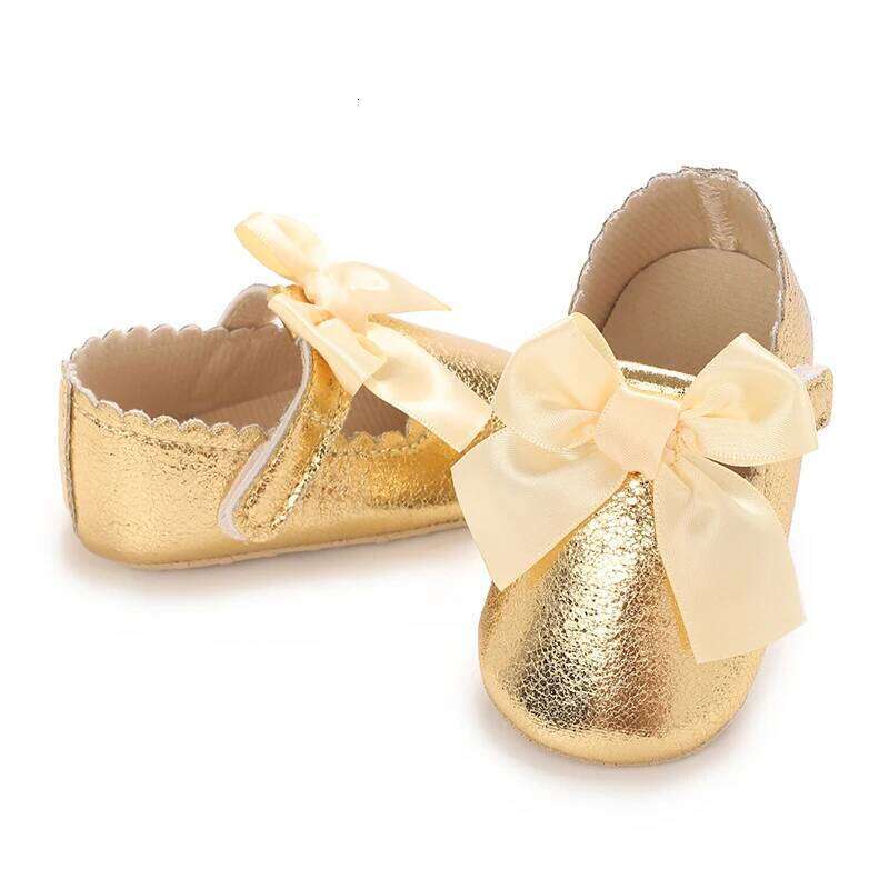 4-color Baby Girl Fashion Solid Color Princess Comfortable Soft Sole Non-Slip Toddler Shoes Cute Bow Baptism First Walker