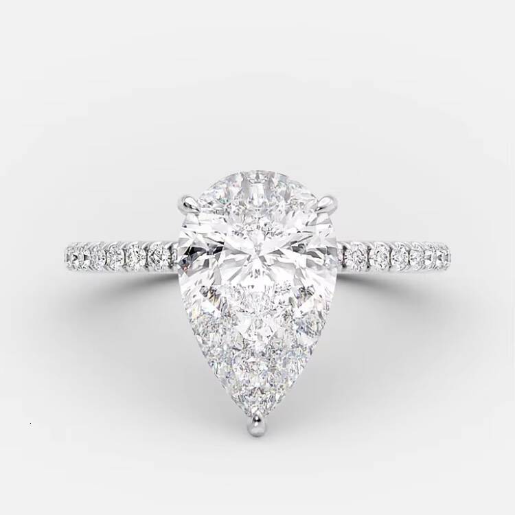 Custom Wholesale Cubic Diamond Pear Shaped Eternity Ring Women Jewelry Promise 925 Sterling Silver Engagement Wedding Ring