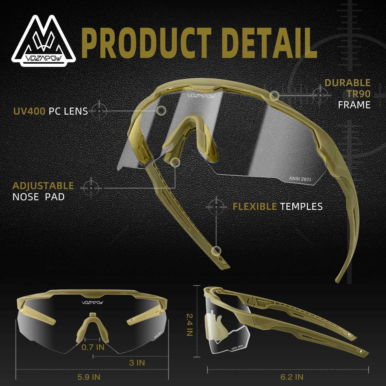 Vozapow Professional Shooting Glasses UV400 ANSI Z871 Safe Airsoft Tactical Goggles Anti Fog Mountaineering Fishing Sunglasses J250919