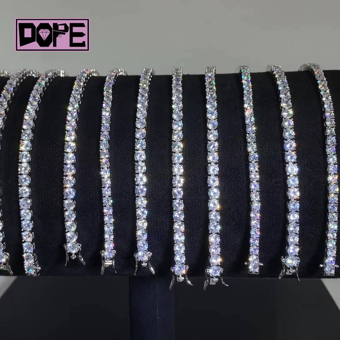 3mm Tennis Necklace Vvs Moissanite Chain 925 Sterling Silver Iced Out Hip Hop Moissanite Tennis Chain