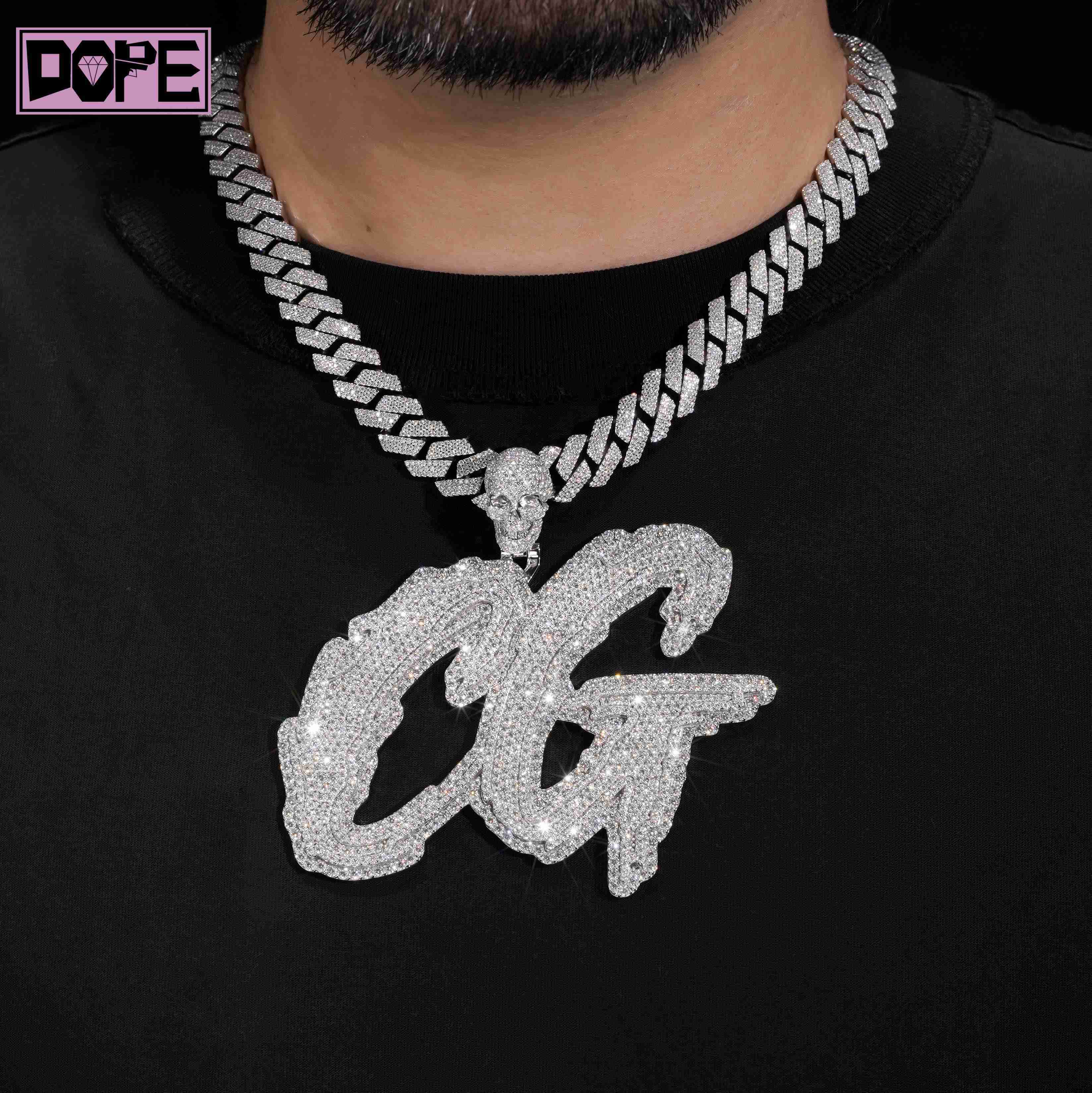 Hiphop Customized Trend Moissanite Pendant Initial Letter Hollow Charm 925 Silver Iced Out VVS Moissanite Pendant