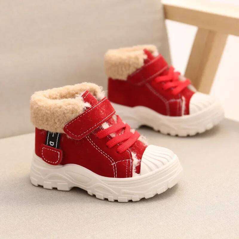 2021 Children Warm Winter New Boys Plus Thicken Veet Shoes Girls Waterproof Short Baby Cotton Boots