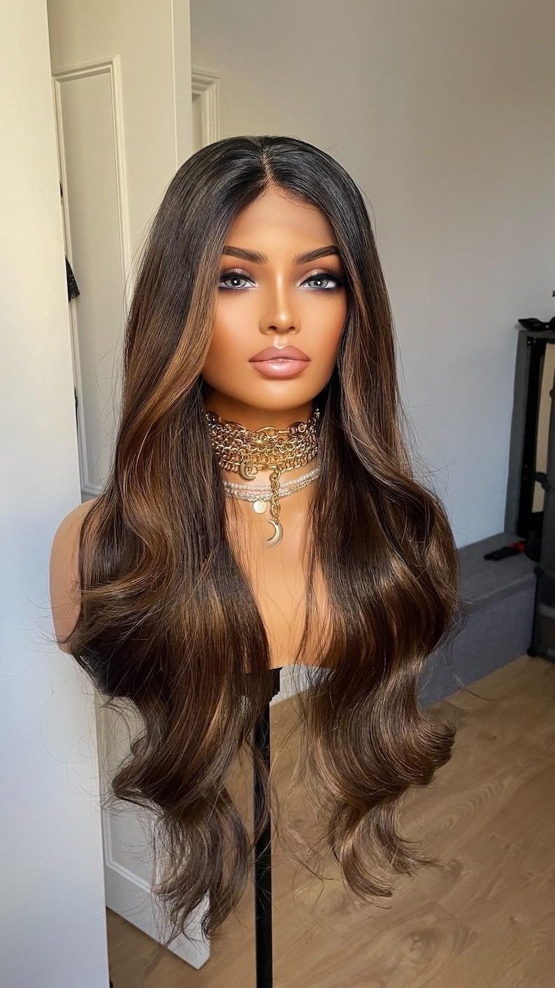 13x6 HD Lace Front Wig Human Hair Wig 30 Inch 13x4 Lace Frontal Wig Ombre Chocolate Brown Colored Brazilian Body Wave Human Hair Wigs for Women - view 4