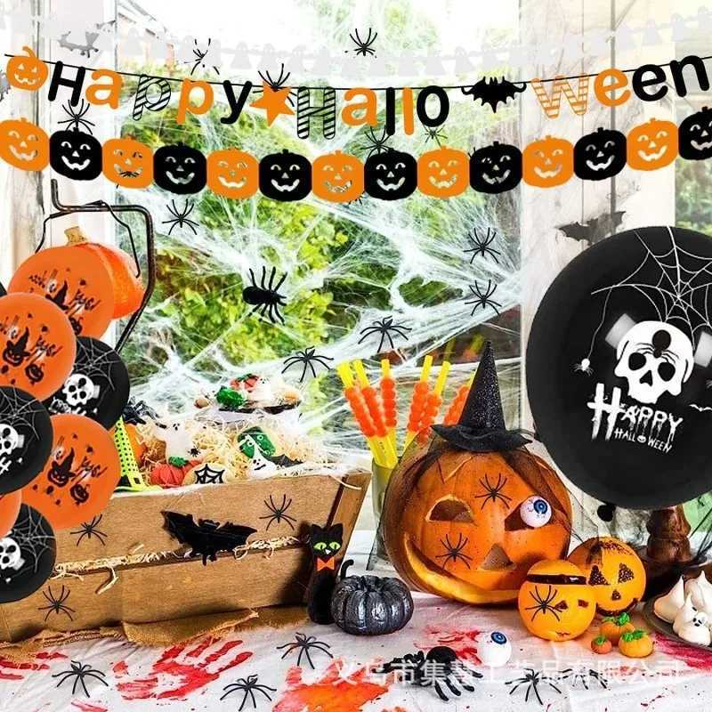 Halloween Honeycomb Pumpkin Paper Garland 3m Spider Web Banner with Skulls Bats Ghost Festival Party Decor for Bar Home C250919