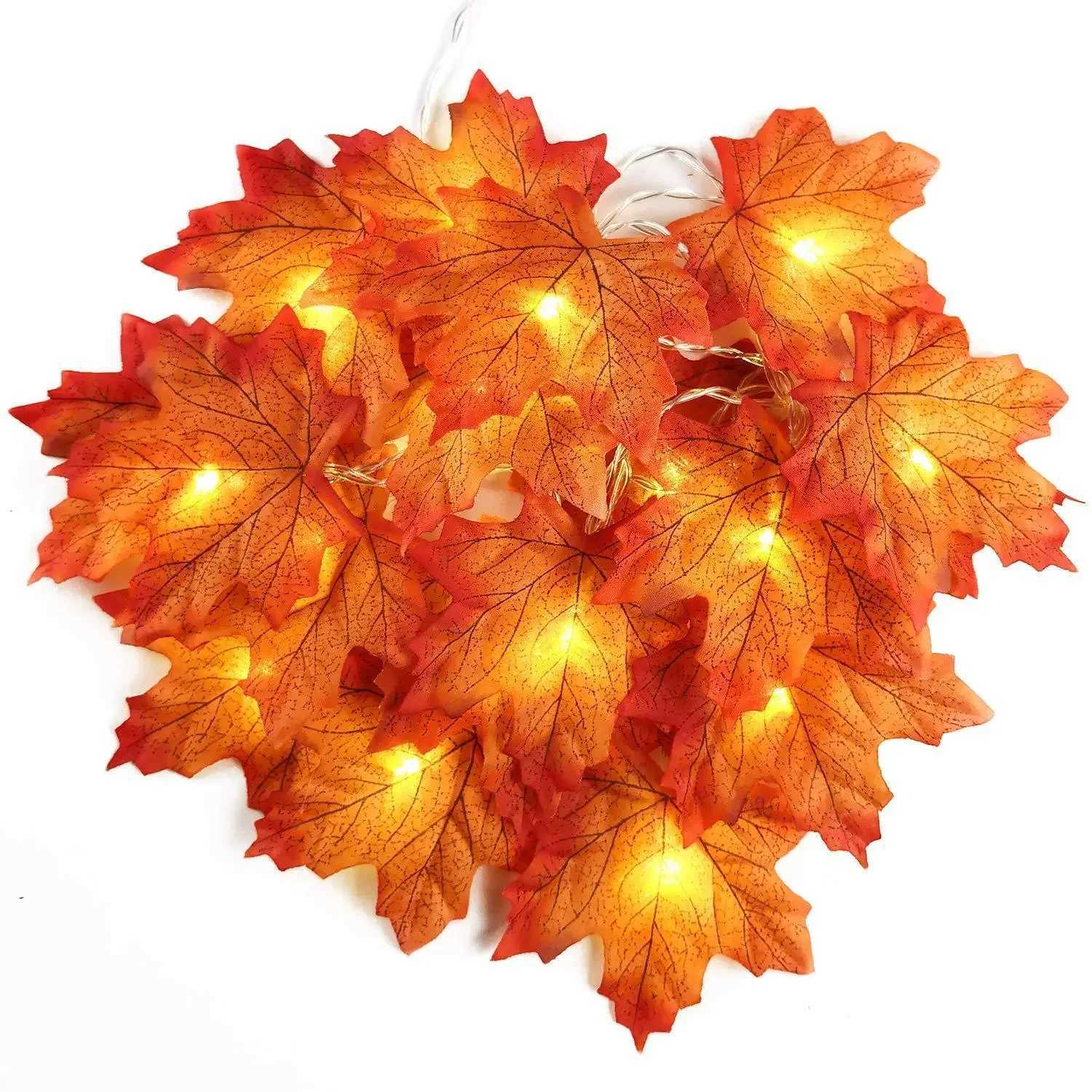 236M Christmas Decoration Artificial Maple Leaf Leaves LED Light String Lantern Garland Home Party DIY Deco Halloween New Yea C250919
