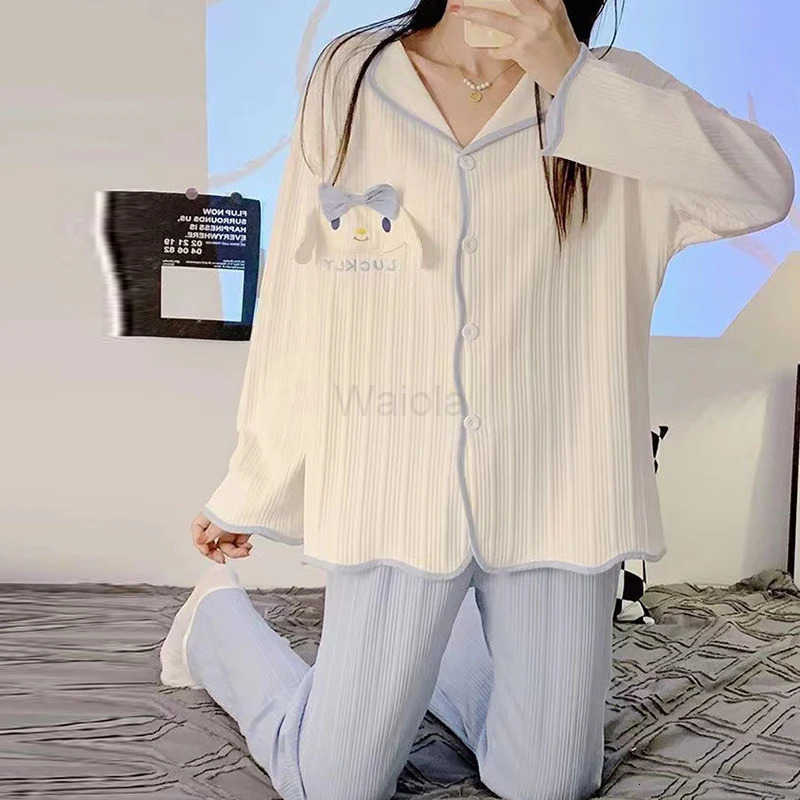 Sanrio Four Seasons Womens Pajamas Long Sleeves Long Pants Cute Sweet Princess Style Loose Cardigan Can Be Worn As Home Clothes L250919