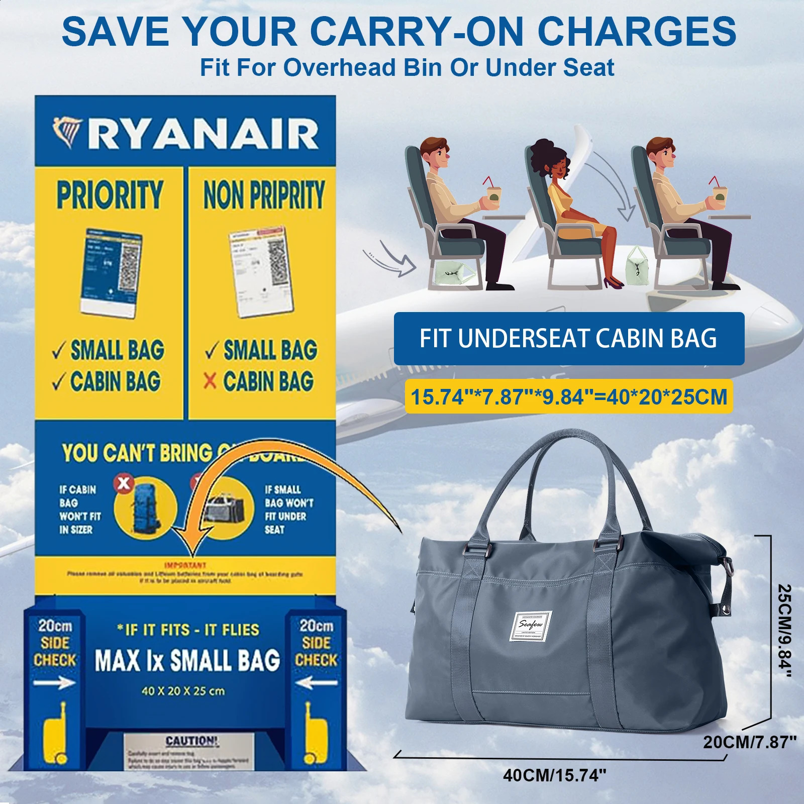 Travel Bag Male Female LargeCapacity Hand Luggage Travel Cabin Aircraft 40x20x25 ShortDistance Travel Weekender Overnight Bag 250918