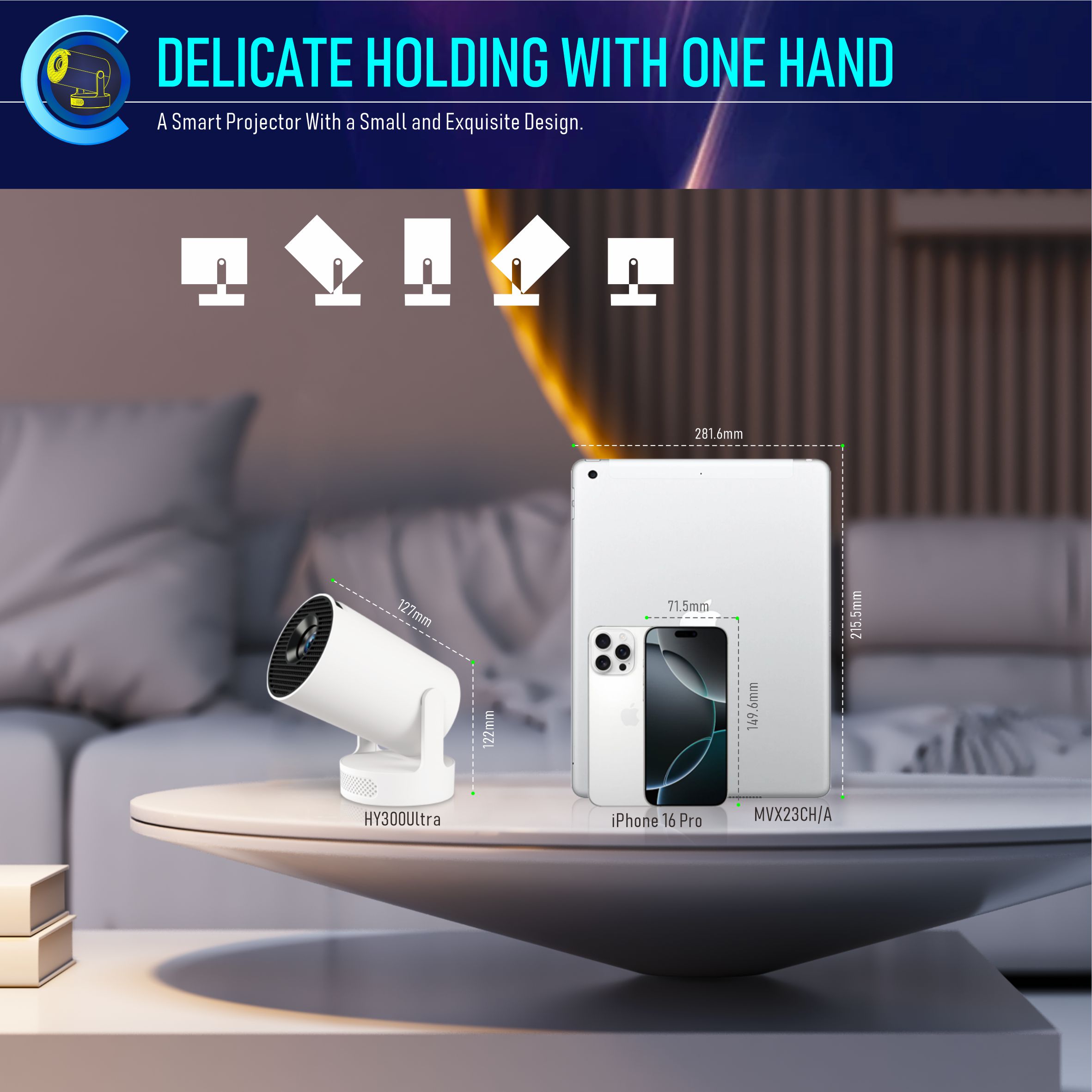 2025 Portable Projector BT 5.0 Android 11.0 With 2.4/5G 200 ANSI WiFi6, 180° Flip PK Android TV BOX 1280*720P 8GB Round Design Movie Projector 40"