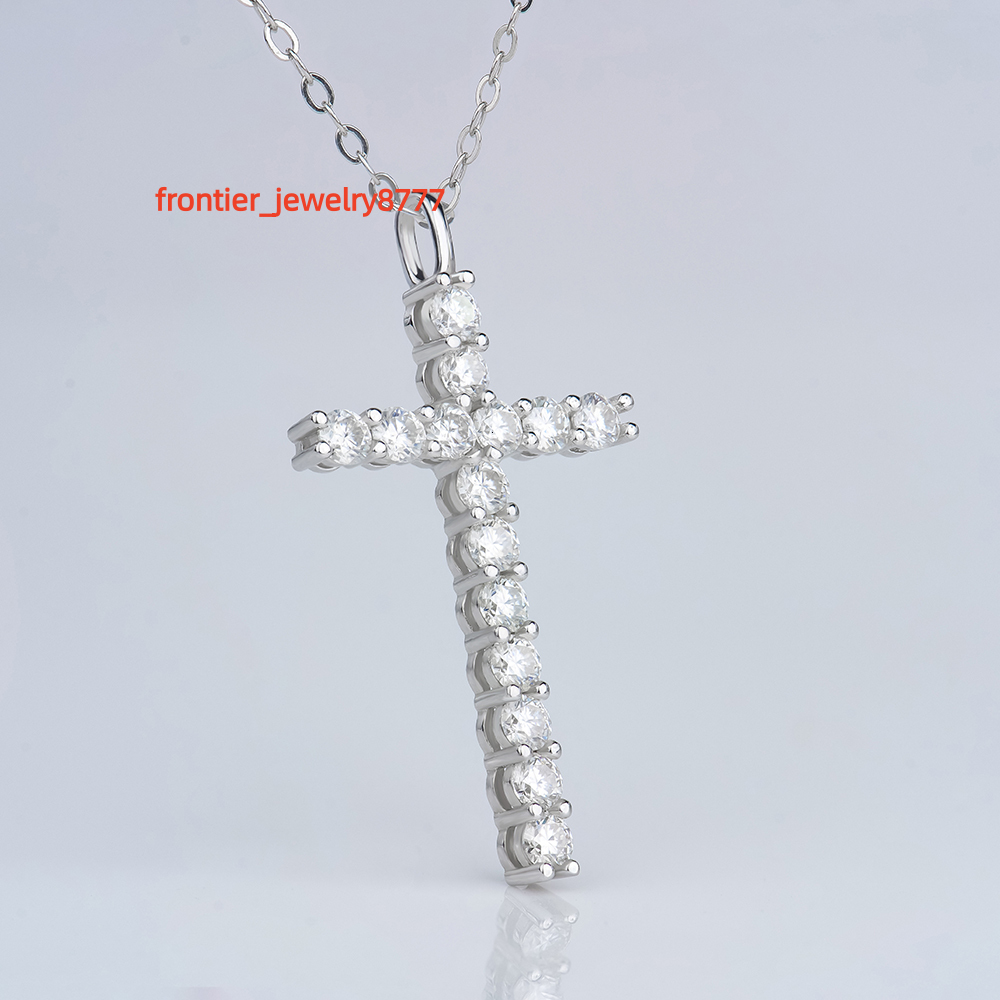 925 Sterling Silver Moissanite Cross Pendant White Gold Plated Color with VVS White Moissanite Diamond Jewelry Necklace