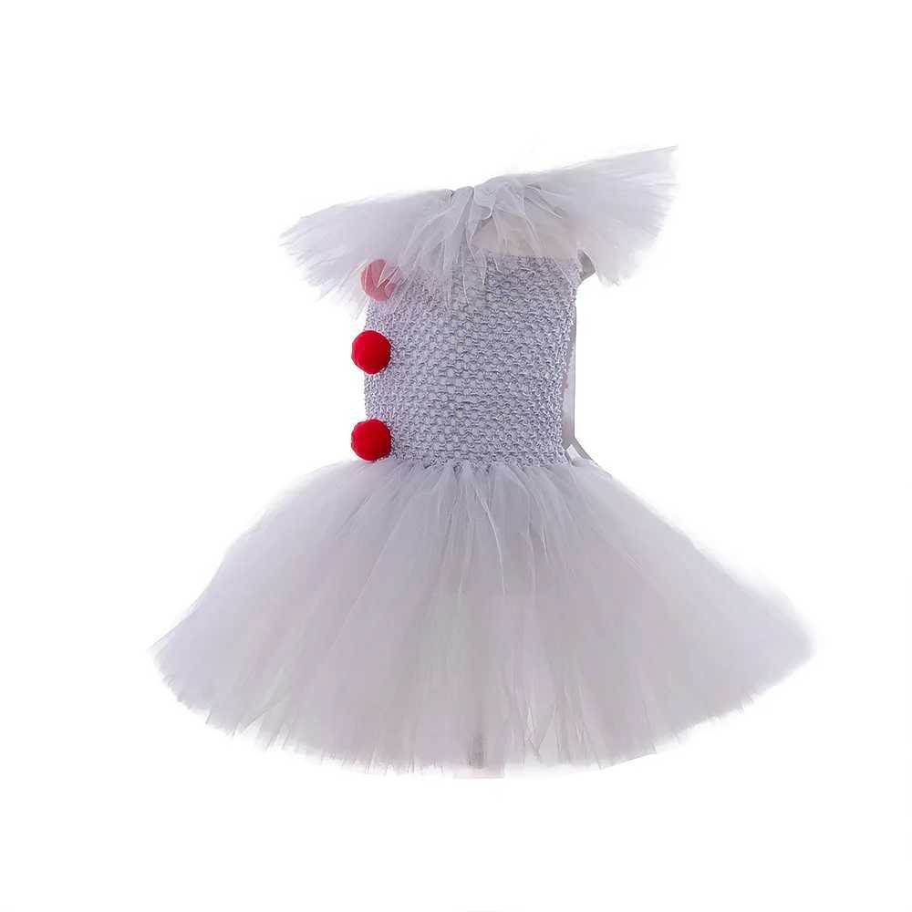 Halloween Girls Pennywise Tutu Dress Kids Cosplay Scary Gray Clown Costume Girl Carnival Party Dress Up Clothing L250918