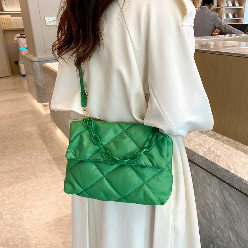 Small Crowd New Trendy Autumn Diamond Chain Womens Crossbody Handbag Solid Color Nylon Texture Shoulder Embroidered Thread Bag Z250915