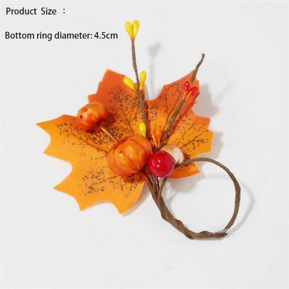 6Pcs Fall Themed Fall Napkin Ring Yellow Silk Harvest Napkin Holder Maple Leaf and Pumpkin Style Simulated C250919