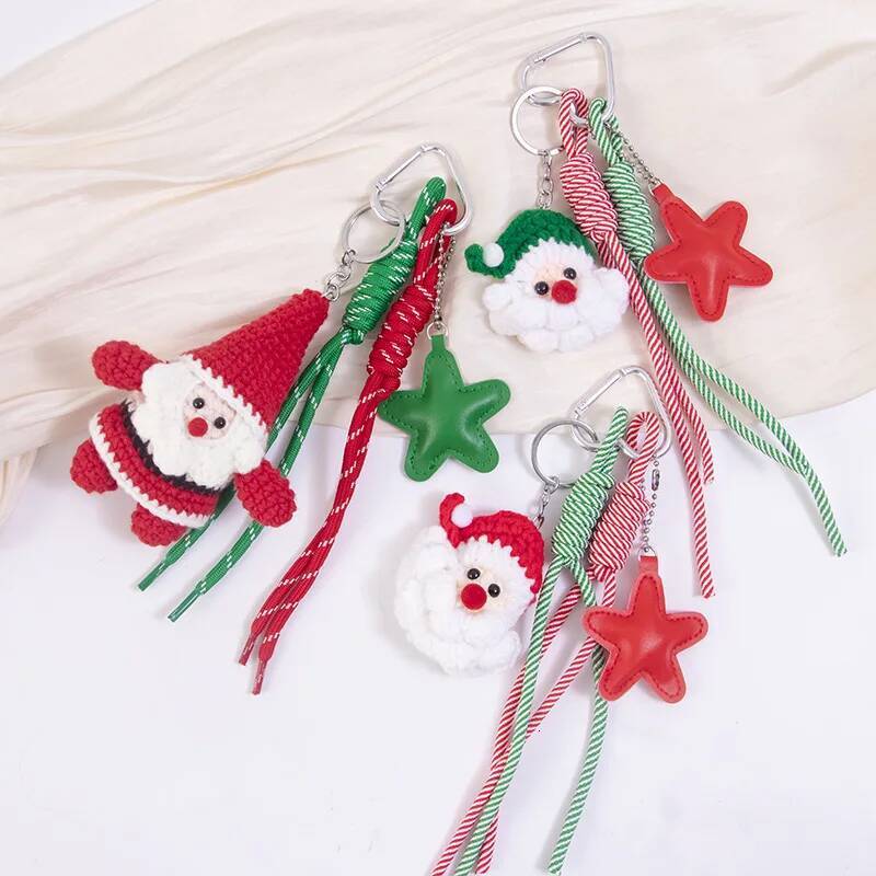 For Christmas Cute Wool Santa Pendant Creative DIY Five-pointed Star Keychain Fashion Bag Parts Accessories