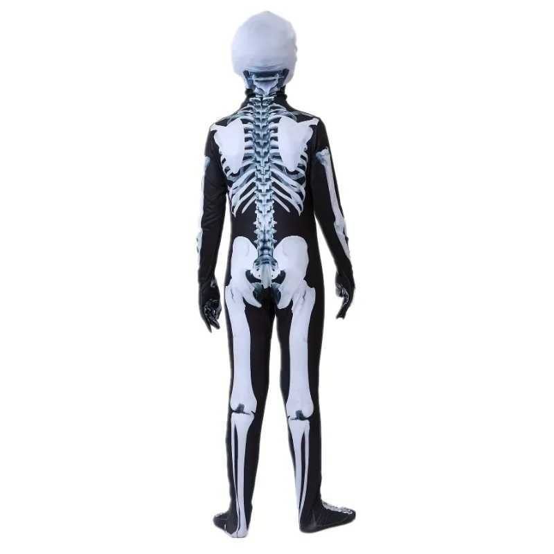 312Y Halloween Boys Skeleton Costume Printed Skeleton Mask Jumpsuit with Scary Mask Spooky Devil Role Play Holiday Party L250918