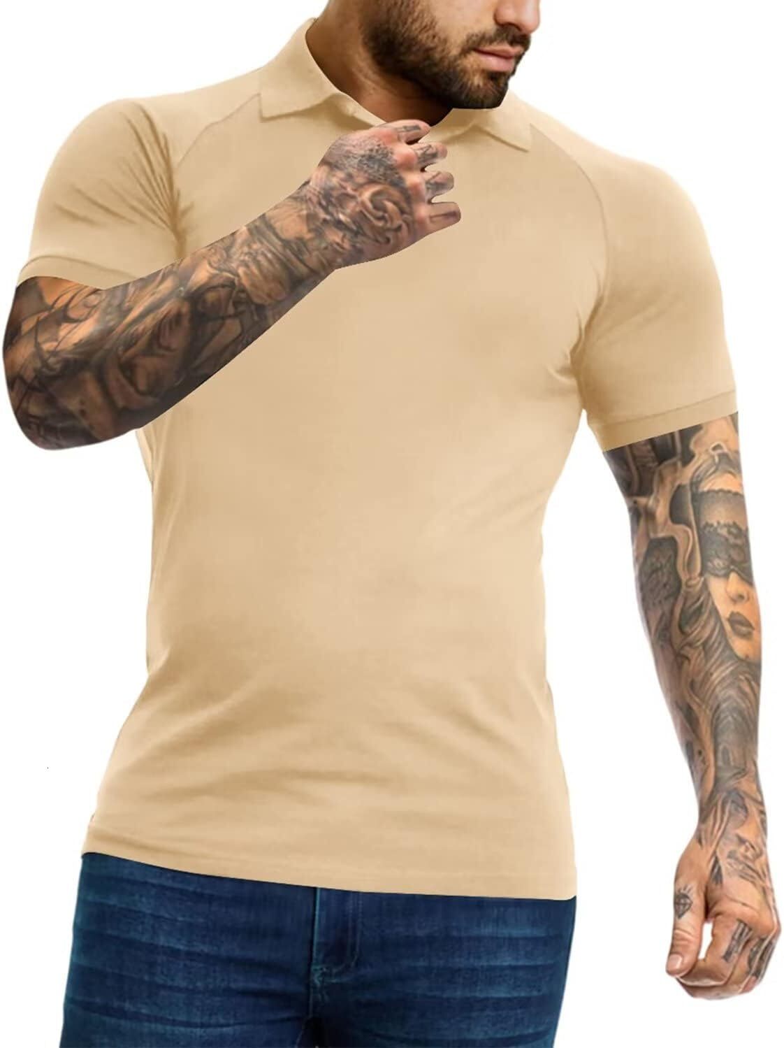 Mens Polo shirt Men's Polo Shirts Short Sleeve Golf Shirts Casual Polo Muscle Athletic Fit Stretch Workout Collared Shirt Polos shirts tshirt Cas