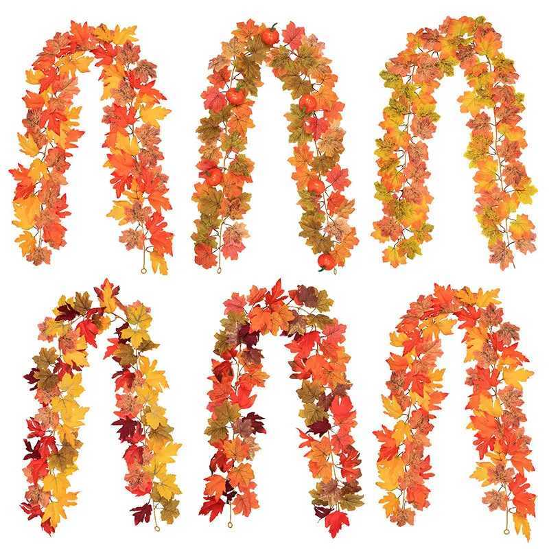 2M Fall Artificial Maple Leaf Garland Fake Leaf Plant Vine Room Decoration Autumn Halloween Decor Fireplace Hanging Wall Decor C250919