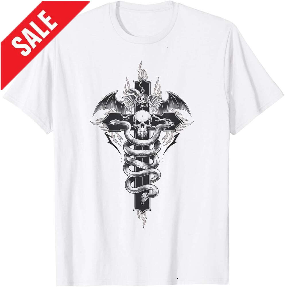 Halloween T shirt for Mens Gothic Serpent Cross Occult Skull Snake Wings Dark Art T-Shirt Shirts Tshirt Graphic Tee Casual Tops Clothes Short sleeve 2
