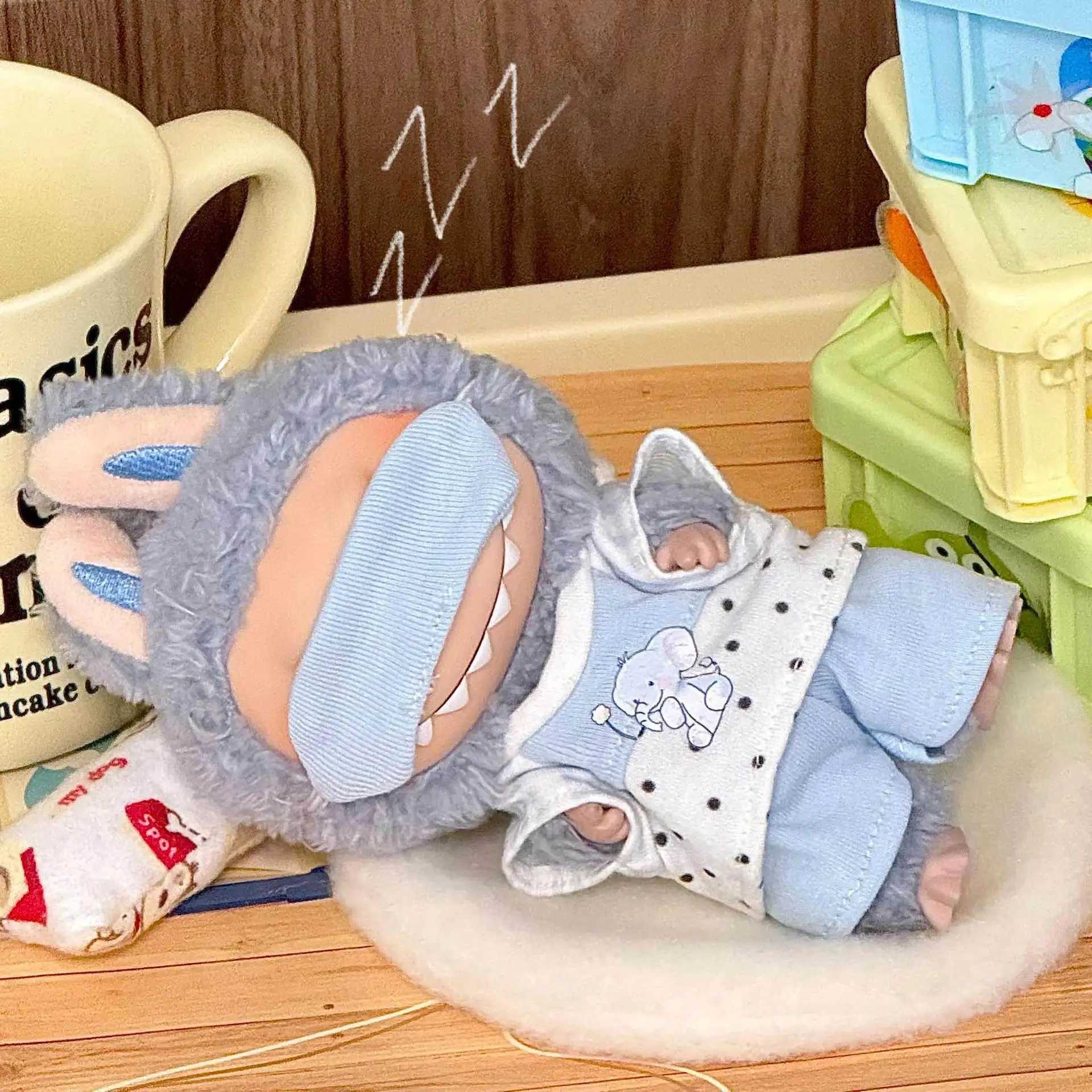 For 1517cm Labubu clothes Mini Pajamas with Eye Mask Threepiece Kawaii V1 V2 Labubu Clothes Cute Idol Plush Doll Accessories C250919