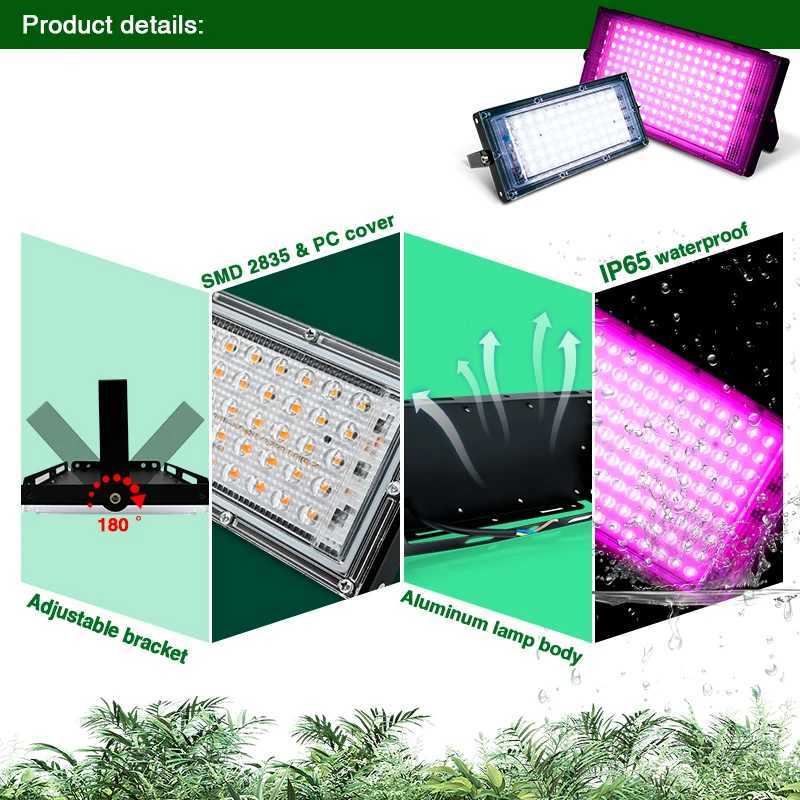 LED Grow Light Full Spectrum Phyto Lamp AC 220V 50W 100W Floodlight with Control Plug for Indoor Grow Tent Plants Growth Light C250919
