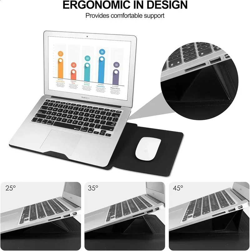 Adjustable Stand Leather Laptop Sleeve Case Bag for Air 13 14 15 16 Inch M5 M4 M3 M2 Chip Mac Book Pro Mouse Pad Cover250918