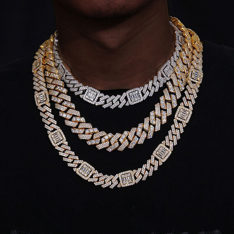 15mm Cuban Link Chain 925 Silver Iced Out Vvs Diamond Pass Diamond Tester Charm Necklace Moissanite Cuban Chain