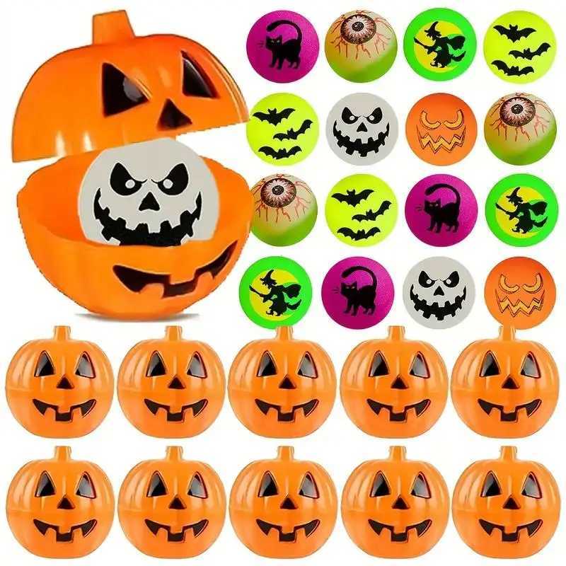 2040Pcs Halloween Party Kids Gift Plastic Pumpkin Boxes with Glow in The Dark Bouncy Balls Trick or Treat Favors Goodie Fillers C250919