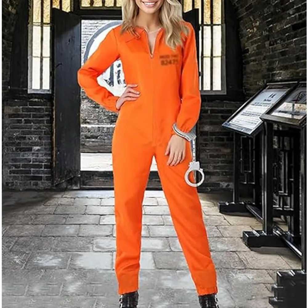 Adult Halloween Prisoner Jumpsuit Women Men Unisex Orange Jail Inmate Costume Cosplay Criminal Outfits Overalls L250918