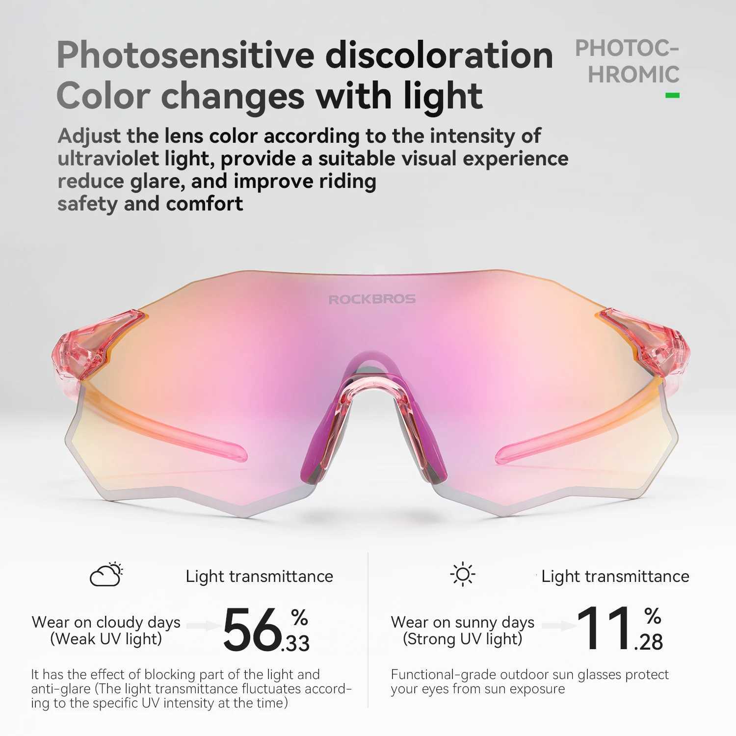 ROCKBROS Cycling Glasses Lightweight Photochromic Polarized Glasses UV400 Sun Protection Women Outdoor Sports Cycling Goggs Y250919