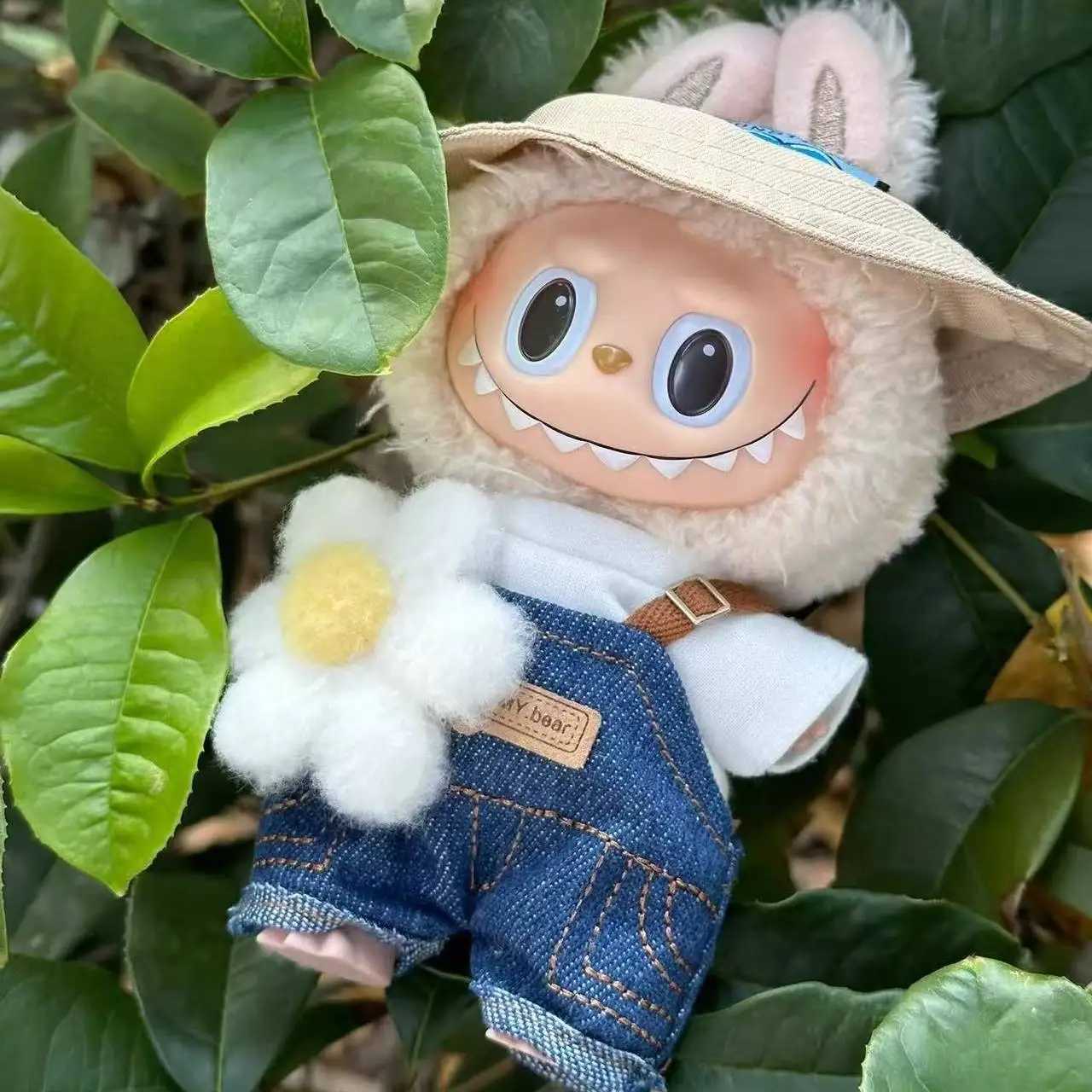 Only Clothes Labubu Dolls Blue Clothes First And Second Generation Suspenders Haruno Outing Small Flower Hat Cute Spring C250919